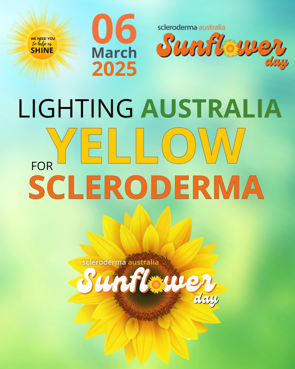 Celebrate Scleroderma Australia's #SunflowerDay TODAY! 

Over 130 landmarks glowing gold to raise awareness! Support scleroderma nurses—donate &amp; share! 
Wear yellow &amp; post your pics with hashtag #SunflowerDay2025 and tag us.

Learn more here: sclerodermaaustralia.com.au/sunflower-day-…