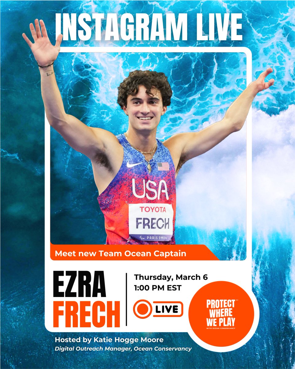 Ocean Conservancy (@ourocean) on Twitter photo Join us TOMORROW for an Instagram LIVE with #ProtectWhereWePlay Team Ocean Captain
<a href="/TeamEzra05/">Ezra Frech</a>! 🏅
🗓 March 6 at 1:00 PM EST / 10:00 AM PST
📍 Instagram - instagram.com/oceanconservan… Join us TOMORROW for an Instagram LIVE with #ProtectWhereWePlay Team Ocean Captain
<a href="/TeamEzra05/">Ezra Frech</a>! 🏅
🗓 March 6 at 1:00 PM EST / 10:00 AM PST
📍 Instagram - instagram.com/oceanconservan…