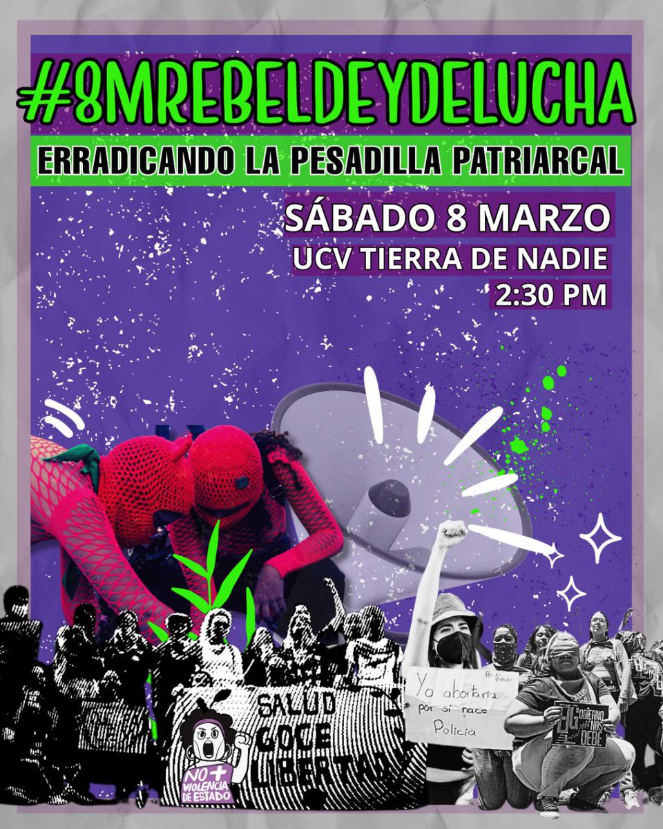 #8MRebeldeYDeLucha

🔥ERRADICANDO LA PESADILLA PATRIARCAL 🗣️

🕸️ Nos vemos en Tierra de Nadie de la UCV a las 2:30 pm, para encontrarnos en esta acción que proclama los cuidados, la escucha organizativa, el abrazo articulador y la poética que invita a crear.

#JuntxsNosCuidamos