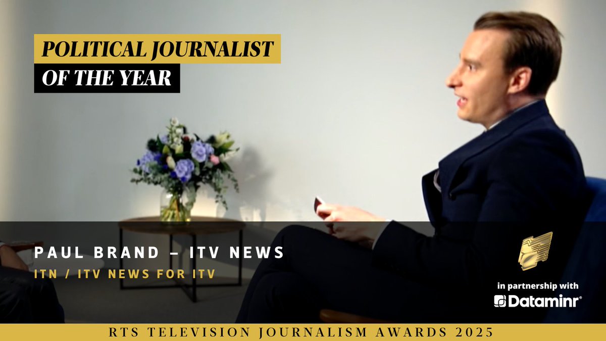 .<a href="/itvnews/">ITV News</a>’ <a href="/PaulBrandITV/">Paul Brand</a> wins his second award of the night for Political Journalist of the Year #RTSAwards