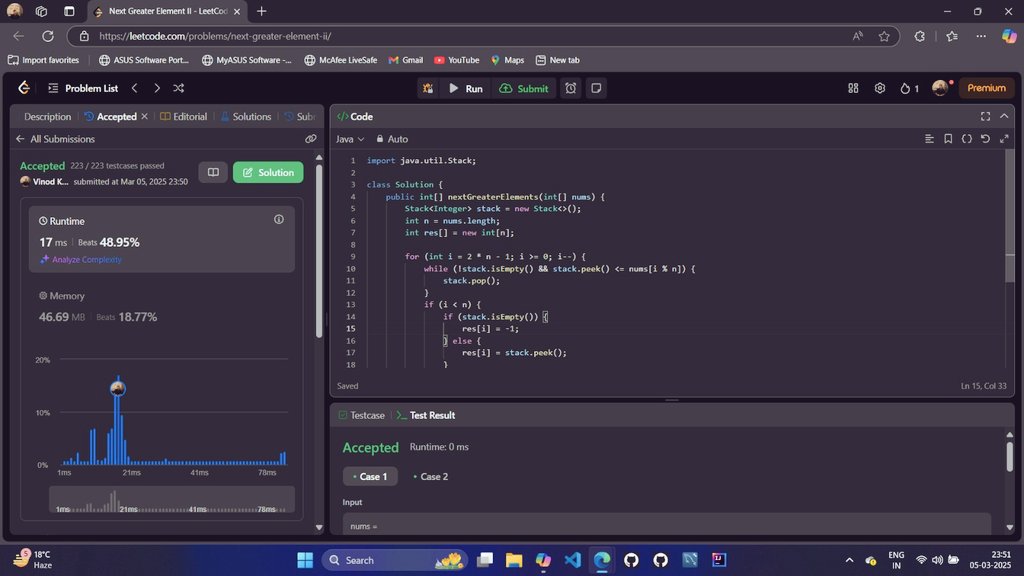 VinodKumaarr_'s tweet image. 🚀 #DSAwithJava Day:66 :-
✅ Solved @LeetCode 593: Next Greater element 2nd
#100DaysOfCode
#DSA
#programming
#ProblemSolving
#Leetcode
