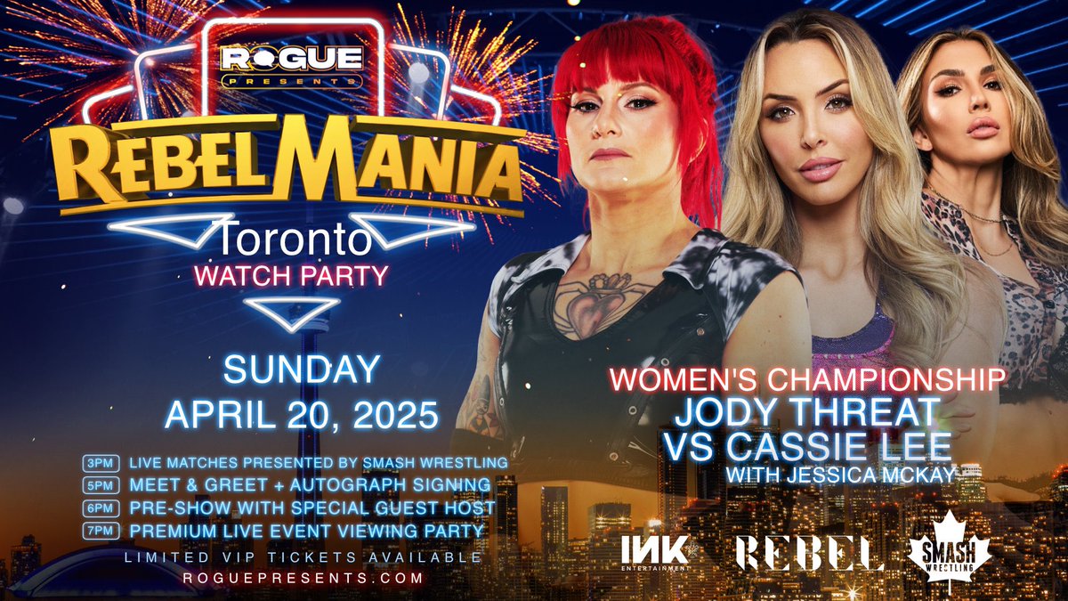 Smash Wrestling (@smashwrestling) on Twitter photo Cassie Lee returned to professional wrestling this past weekend at Rec Room. She’s coming back, but not alone bringing <a href="/JessicaMcKay/">Jessica McKay</a> with her!
<a href="/JodyThreat/">Jody Threat</a> defends The Smash Women’s Championship on April 20th at REBEL in Toronto.
Tickets avaliable at RoguePresents.com Cassie Lee returned to professional wrestling this past weekend at Rec Room. She’s coming back, but not alone bringing <a href="/JessicaMcKay/">Jessica McKay</a> with her!
<a href="/JodyThreat/">Jody Threat</a> defends The Smash Women’s Championship on April 20th at REBEL in Toronto.
Tickets avaliable at RoguePresents.com