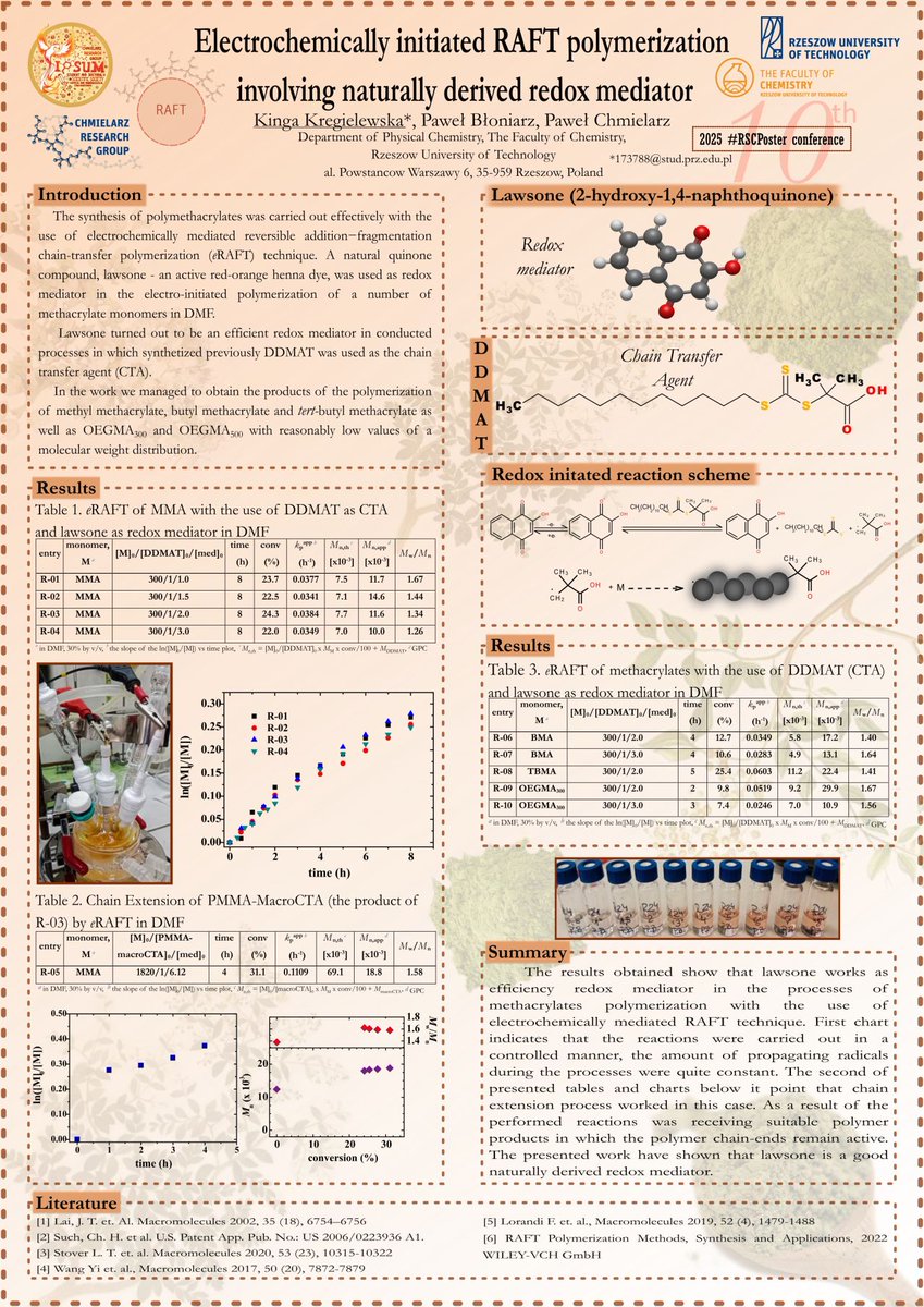Chmielarz Research Group (@chmielarz_group) on Twitter photo 📣Check out Kinga Kręgielewska <a href="/Chmielarz_Group/">Chmielarz Research Group</a>👩🔬 poster submission 📜 for the #RSCPoster 2⃣0⃣2⃣5⃣conference <a href="/RoySocChem/">Royal Society of Chemistry</a> on <a href="/LinkedIn/">LinkedIn</a>❗️ The poster presents the work on electrochemically initiated #RAFT polymerization with naturally derived redox mediator⚡️
linkedin.com/feed/update/ur… 📣Check out Kinga Kręgielewska <a href="/Chmielarz_Group/">Chmielarz Research Group</a>👩🔬 poster submission 📜 for the #RSCPoster 2⃣0⃣2⃣5⃣conference <a href="/RoySocChem/">Royal Society of Chemistry</a> on <a href="/LinkedIn/">LinkedIn</a>❗️ The poster presents the work on electrochemically initiated #RAFT polymerization with naturally derived redox mediator⚡️
linkedin.com/feed/update/ur…