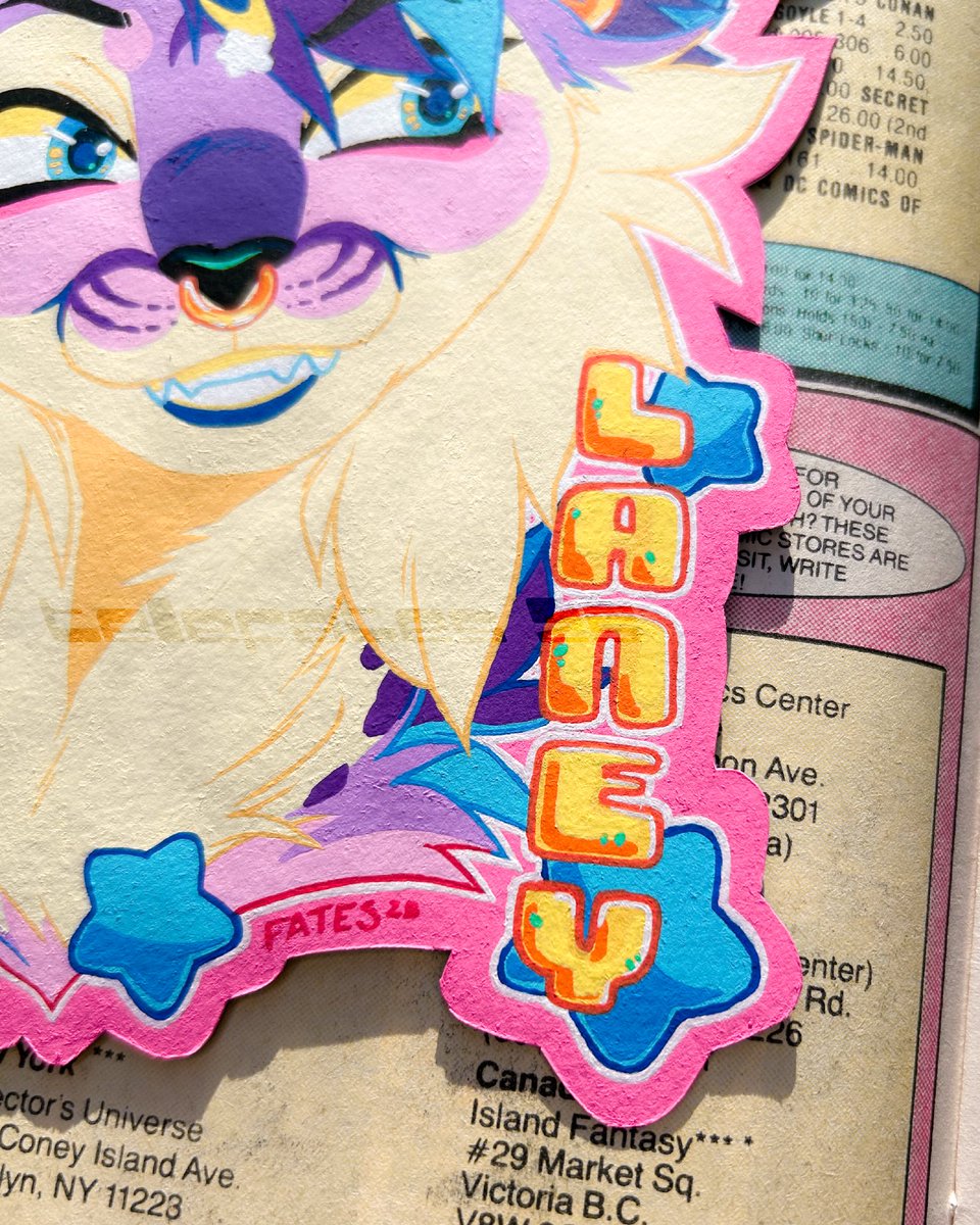 Another badge I’ve been ITCHING to post- the second in a set for <a href="/xjamie17/">𝒂𝒚𝒅𝒆𝒏 ⚡︎</a> :3c haven’t drawn this OC in YEAAARS but what a gorgeous design to translate to Posca colors!! Pink &amp; blue are forever a top tier mix 🩷🩵🩷🩵