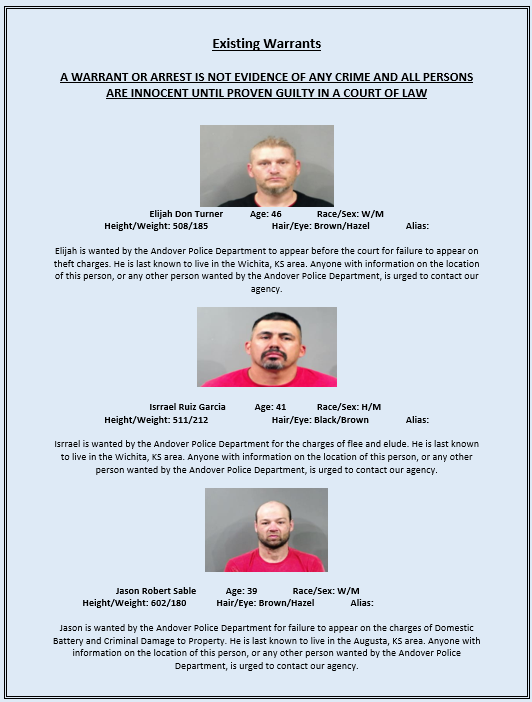 AndoverKSPD's tweet photo. Those arrested are presumed innocent until proven guilty in a court of law. Anyone with information about crimes in our area are encouraged to contact the Andover Police Department at (316) 733-5177. https://t.co/5nLVA1Oqsf