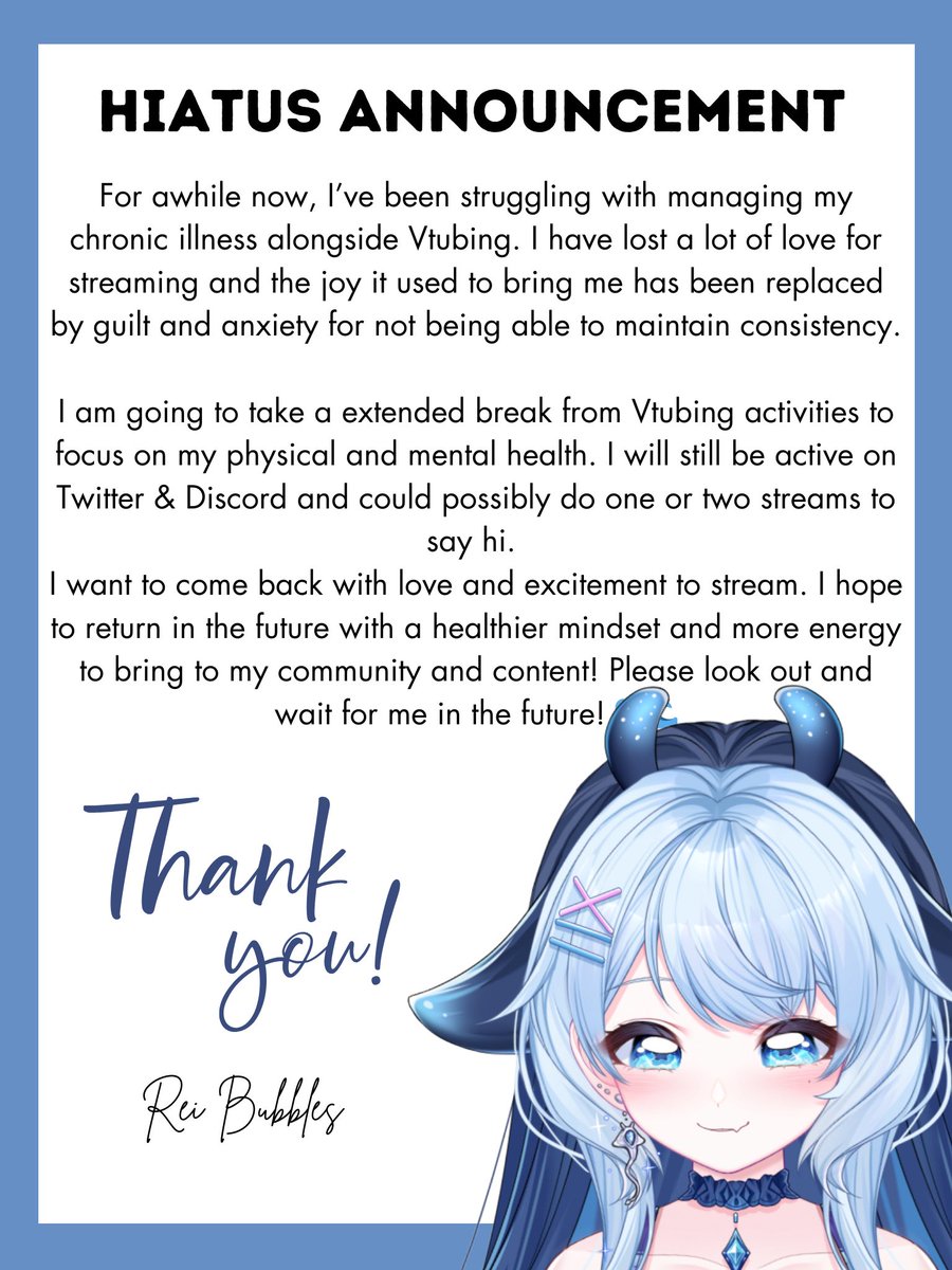 itsreibubbles's tweet image. [hiatus announcement]

It’s time I take a break- please wait for my return!! 💙🌊