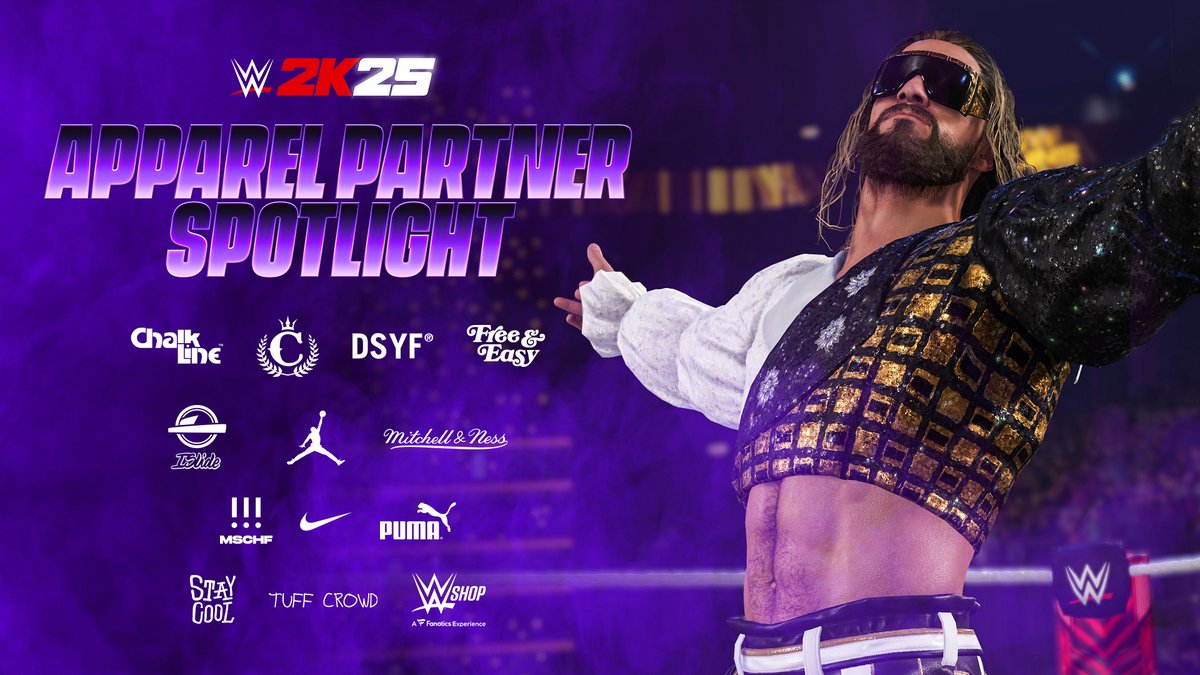 WWEgames's tweet photo. Check out the brands you will find in #WWE2K25 to keep your drip game strong! 😎 https://t.co/woPmHBvTje