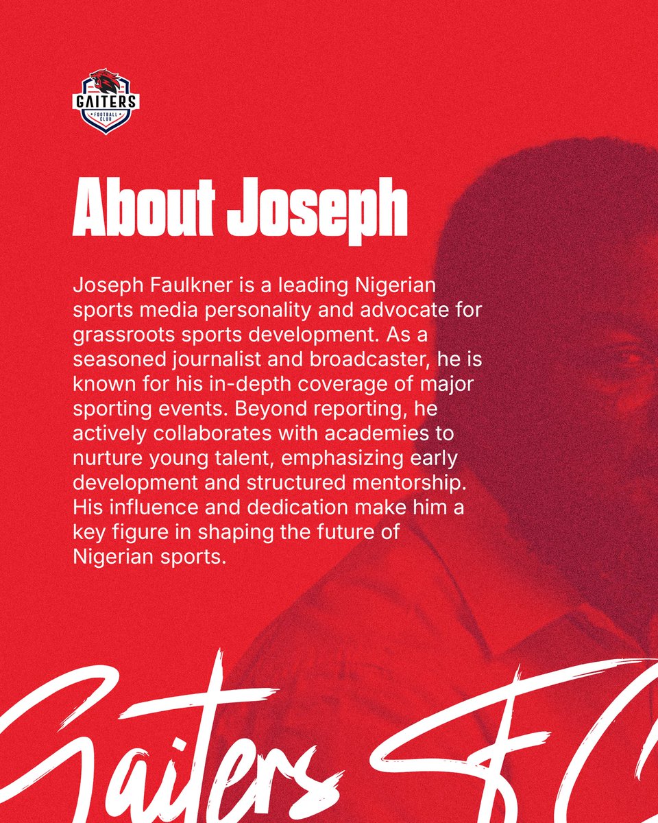 gaitersfc's tweet photo. 📝 - From the desk of Joseph Faulkner, the visionary Co-founder and Sporting Director of Gaiters FC, a new force in Nigerian football!

#WeAreGaitersFC https://t.co/oF8WzslnOI