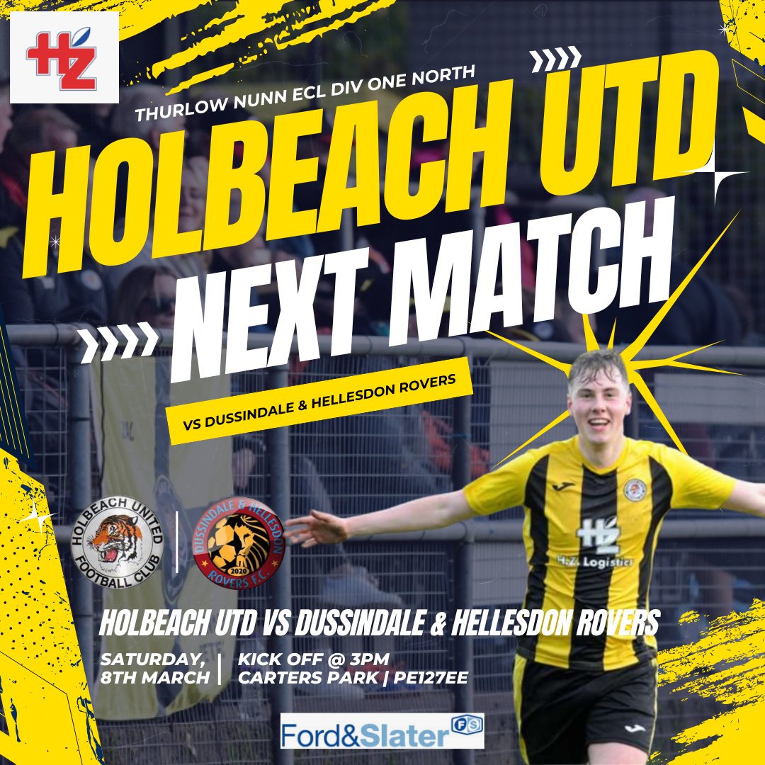 Holbeach United FC (@holbeach_utdfc) on Twitter photo Next Match! 🐯⚽
🆚 <a href="/DussyRoversFC/">Dussindale & Hellesdon Rovers FC</a>
🗓️ Saturday March 8th
🏟️ Home | Carter's Park
⏰ 3pm kick off
🎟️ £6 Adults | £3 Concessions
🍻 Bar open
🍔 Hot food available
Come along to support the lads as they continue to chase down a playoff spot.
#COYT Next Match! 🐯⚽
🆚 <a href="/DussyRoversFC/">Dussindale & Hellesdon Rovers FC</a>
🗓️ Saturday March 8th
🏟️ Home | Carter's Park
⏰ 3pm kick off
🎟️ £6 Adults | £3 Concessions
🍻 Bar open
🍔 Hot food available
Come along to support the lads as they continue to chase down a playoff spot.
#COYT