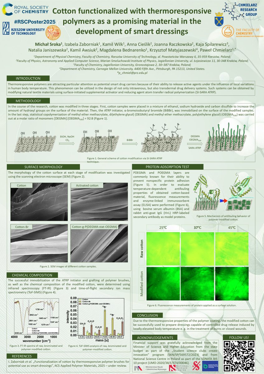 Chmielarz Research Group (@chmielarz_group) on Twitter photo 📣Check out <a href="/MichalSroka16/">Michał Sroka</a> <a href="/Chmielarz_Group/">Chmielarz Research Group</a>👨🔬 poster submission📜for the #RSCPoster 2⃣0⃣2⃣5⃣conference <a href="/RoySocChem/">Royal Society of Chemistry</a> on <a href="/LinkedIn/">LinkedIn</a>❗️ The poster presents innovative smart dressings🩹🧪based on cotton grafted with thermosensitive🌡️ polymer brushes using #ATRP👇
linkedin.com/feed/update/ur… 📣Check out <a href="/MichalSroka16/">Michał Sroka</a> <a href="/Chmielarz_Group/">Chmielarz Research Group</a>👨🔬 poster submission📜for the #RSCPoster 2⃣0⃣2⃣5⃣conference <a href="/RoySocChem/">Royal Society of Chemistry</a> on <a href="/LinkedIn/">LinkedIn</a>❗️ The poster presents innovative smart dressings🩹🧪based on cotton grafted with thermosensitive🌡️ polymer brushes using #ATRP👇
linkedin.com/feed/update/ur…