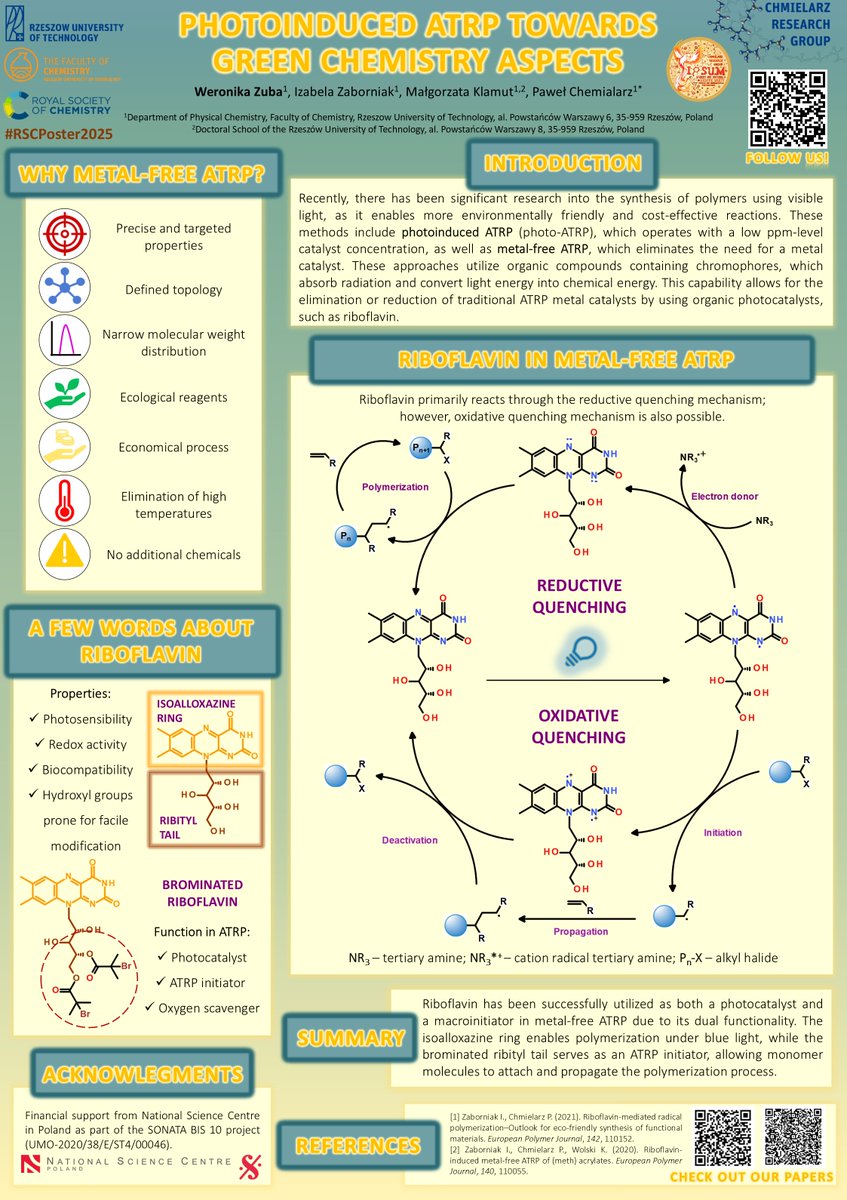 Chmielarz Research Group (@chmielarz_group) on Twitter photo 📣Check out <a href="/WeronikaZuba1/">Weronika</a> <a href="/Chmielarz_Group/">Chmielarz Research Group</a>👩🔬 poster submission 📜 for the #RSCPoster 2⃣0⃣2⃣5⃣conference <a href="/RoySocChem/">Royal Society of Chemistry</a> on <a href="/LinkedIn/">LinkedIn</a>❗️ The poster presents green chemistry concept based on riboflavin 🌿🧪as a multifunctional molecule for photoinduced #ATRP💡👇
linkedin.com/feed/update/ur… 📣Check out <a href="/WeronikaZuba1/">Weronika</a> <a href="/Chmielarz_Group/">Chmielarz Research Group</a>👩🔬 poster submission 📜 for the #RSCPoster 2⃣0⃣2⃣5⃣conference <a href="/RoySocChem/">Royal Society of Chemistry</a> on <a href="/LinkedIn/">LinkedIn</a>❗️ The poster presents green chemistry concept based on riboflavin 🌿🧪as a multifunctional molecule for photoinduced #ATRP💡👇
linkedin.com/feed/update/ur…