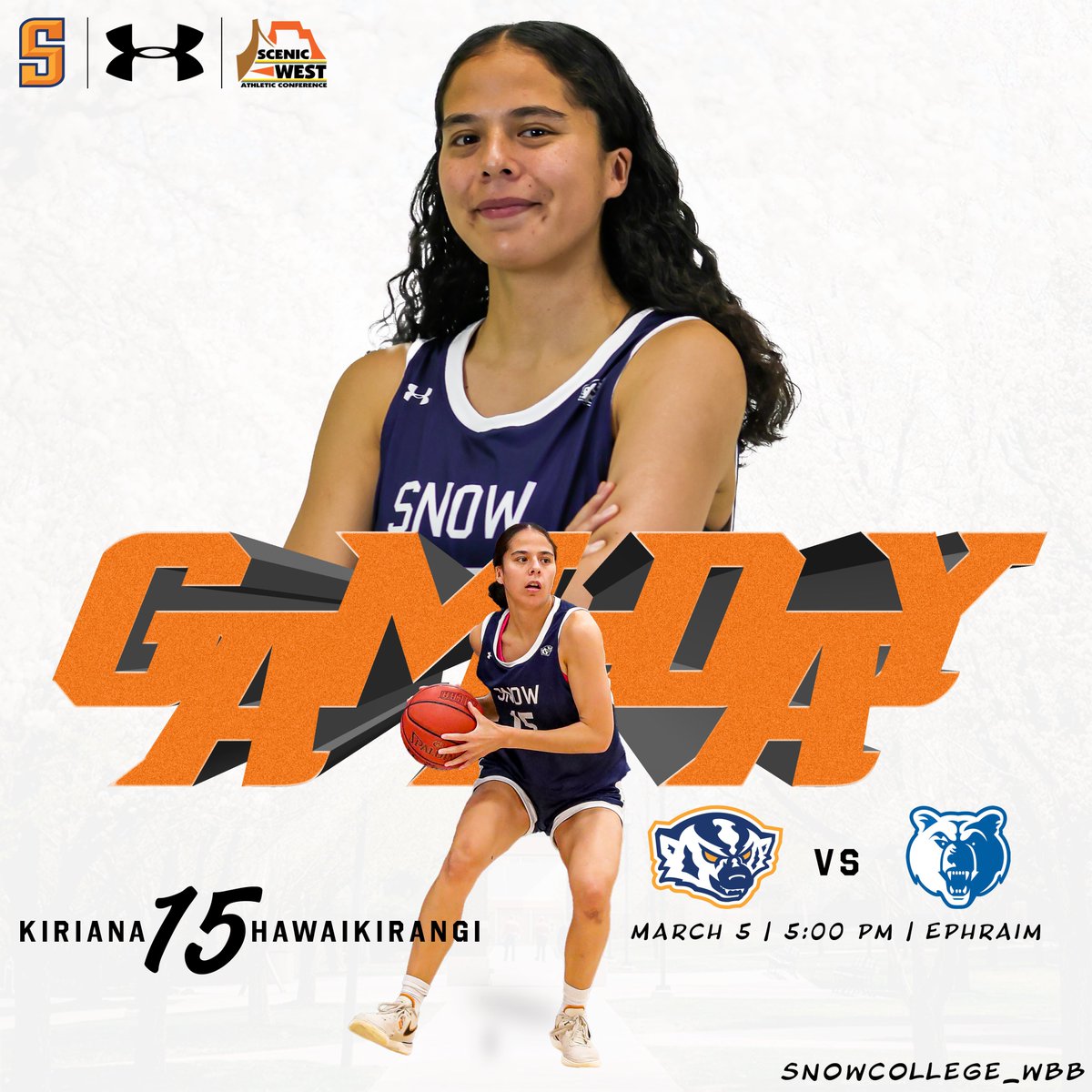 🏀GAME DAY!🏀
🆚: <a href="/slccbruins/">SLCC Athletics</a> 
📍: Ephraim, Utah | Horne Activity Center
⏰: 5:00 p.m.
📺: bit.ly/SWACDigNet
📻: bit.ly/MidUtahRadio
📊: bit.ly/SnowWBBStats