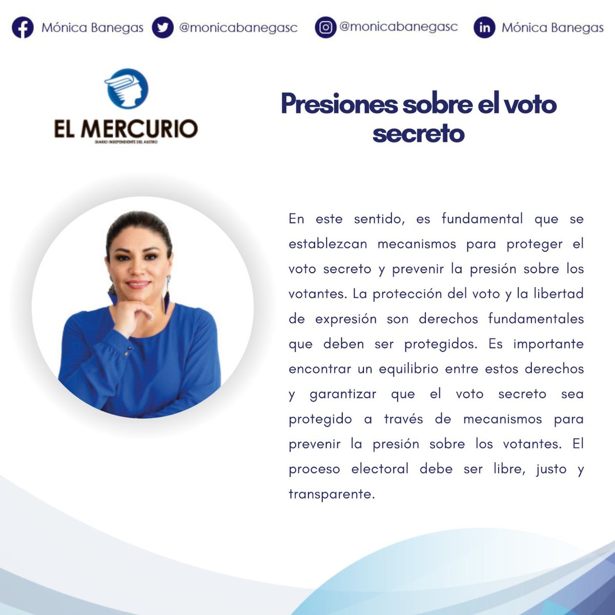 En esta coyuntura política, y cerca de una segunda vuelta electoral, te invito a leer mi artículo de opinión: 

Presiones sobre el Voto Secreto,  publicado en: <a href="/elmercurioec/">Diario El Mercurio</a>

 #eleccionesecuador2025🗳️🇪🇨 #votosecreto #democracia