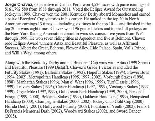 JockeysGuild's tweet photo. Jockeys’ Guild supports the nomination of longtime member Jorge F. Chavez for induction into the National Museum of Racing and Hall of Fame https://t.co/febKhjFr4f