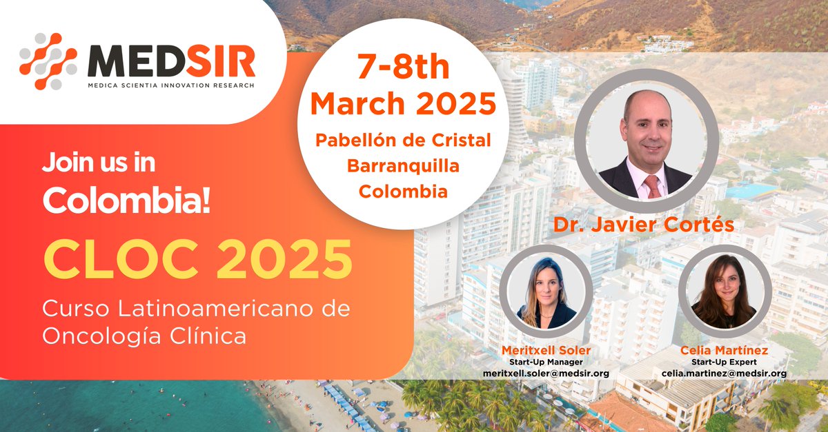 MEDSIR (@wearemedsir) on Twitter photo Our team is joining <a href="/cloc_oncologia/">CLOC: Curso Latinoamericano de Oncología Clínica</a> 2025 on March 7-8 in Barranquilla, Colombia 🇨🇴!
Honored to attend with Dr. <a href="/JavierCortesMD/">Javier Cortes MD PhD</a>, MEDSIR Senior Scientific Lead, at the #breastcancer roundtable on Saturday, as well as the MEDSIR Start-Up Team attending.
See you in Colombia! 🧡🔬 Our team is joining <a href="/cloc_oncologia/">CLOC: Curso Latinoamericano de Oncología Clínica</a> 2025 on March 7-8 in Barranquilla, Colombia 🇨🇴!
Honored to attend with Dr. <a href="/JavierCortesMD/">Javier Cortes MD PhD</a>, MEDSIR Senior Scientific Lead, at the #breastcancer roundtable on Saturday, as well as the MEDSIR Start-Up Team attending.
See you in Colombia! 🧡🔬