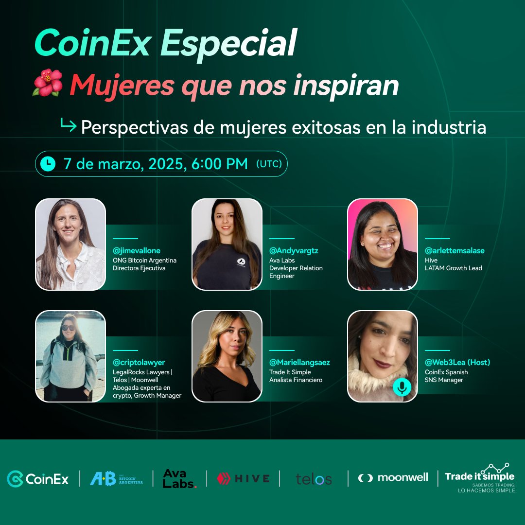 🎙️CoinEx Especial: Mujeres que nos inspiran

🌹Celebramos el Día de la Mujer con este X Space donde nuestras invitadas, mujeres que han triunfado en la industria Web3, compartirán con nosotros sus experiencias.

Activa el recordatorio: x.com/i/spaces/1BRJj…