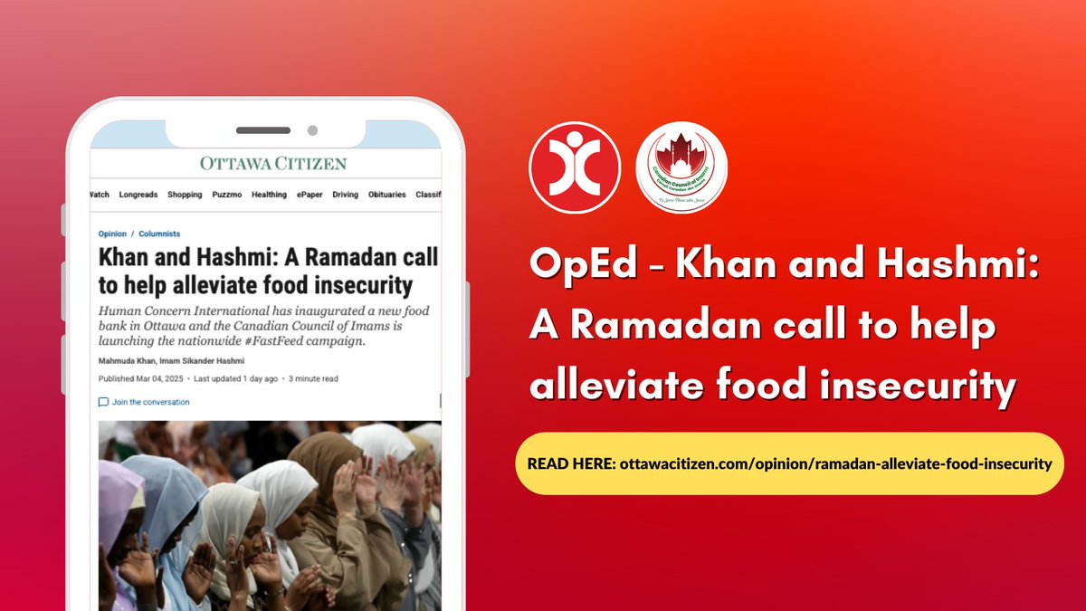 Thank you @ottawacitizen for publishing this critical OpEd by <a href="/MahmudaKhan4/">Mahmuda Khan</a>, CEO of HCI, and Imam Sikander Hasmi, ED of <a href="/CCImams/">Canadian Council of Imams</a>, highlighting food insecurity.

Ottawa is facing a surge in food insecurity, with one in four households (23.7%) affected in 2023. In response, HCI has