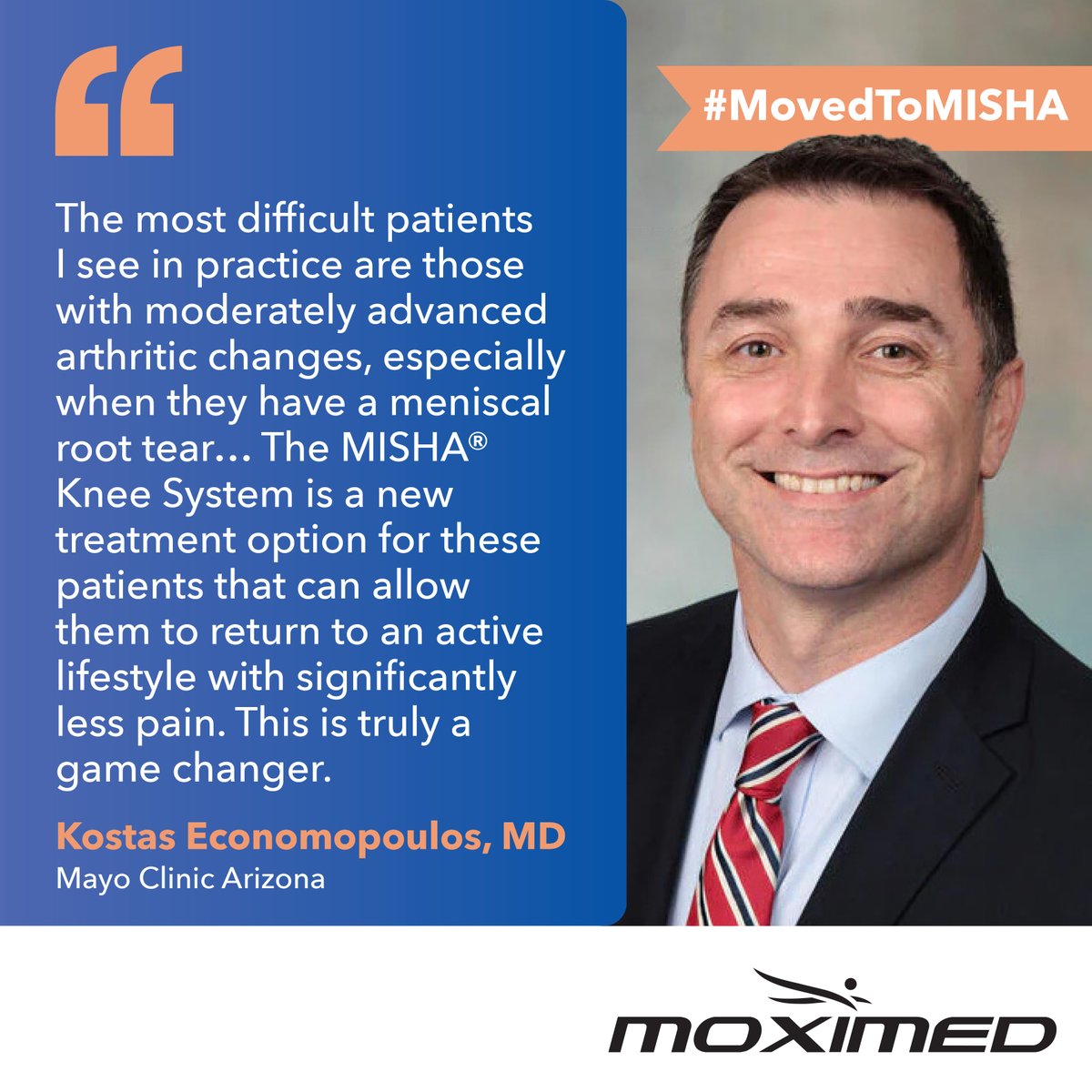 Moximed (@moximed) on Twitter photo Congratulations to <a href="/KostasEcono13/">Kostas Economopoulos</a> of Mayo Clinic Arizona for being the first surgeon in Arizona who #MovedToMISHA! 🙌
#MoveToMISHA #KneeOA #Orthopedics #SportsMedicine #Moximed Congratulations to <a href="/KostasEcono13/">Kostas Economopoulos</a> of Mayo Clinic Arizona for being the first surgeon in Arizona who #MovedToMISHA! 🙌
#MoveToMISHA #KneeOA #Orthopedics #SportsMedicine #Moximed