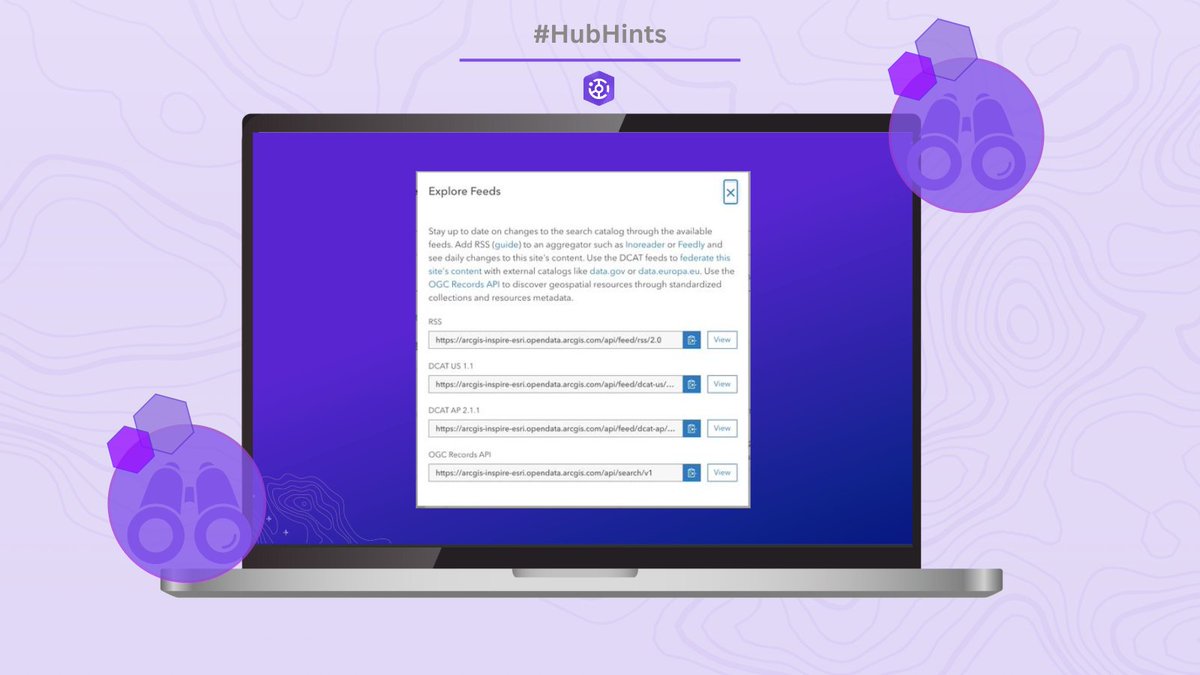 ArcGISHub's tweet image. Make sure your geospatial content doesn’t get lost in the deep web! Use the feeds available for your Hub sites to federate your content with external catalogs, and drive discovery.  #HubHints

Learn more: ow.ly/rhpU50V7fuy