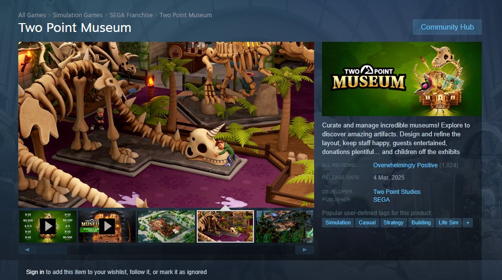 It's been a crazy few days! I'm so proud of this one - I always say this, but it's the best game I've ever worked on!  The reviews have been great, and we're currently Overwhelming Positive on Steam!
I am very happy, very tired and super excited about what's next! #twopointmuseum