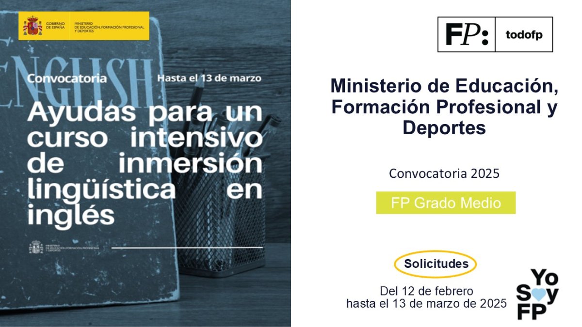 📢 Convocadas 2 400 becas para alumnos que cumplan los requisitos. Grado Medio #TodoFP #YoSoyFP
🔴 Solicitudes: Del 12 de febrero al 13 de marzo de 2025
🔎 educacionfpydeportes.gob.es/servicios-al-c…