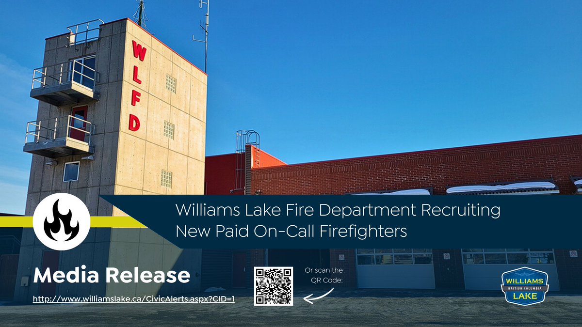 The Williams Lake Fire Department (WLFD) is looking for new members to join its team of paid on-call firefighters, offering a rewarding chance to serve the community while developing essential skills.

Read the full release at:
williamslake.ca/CivicAlerts.as…