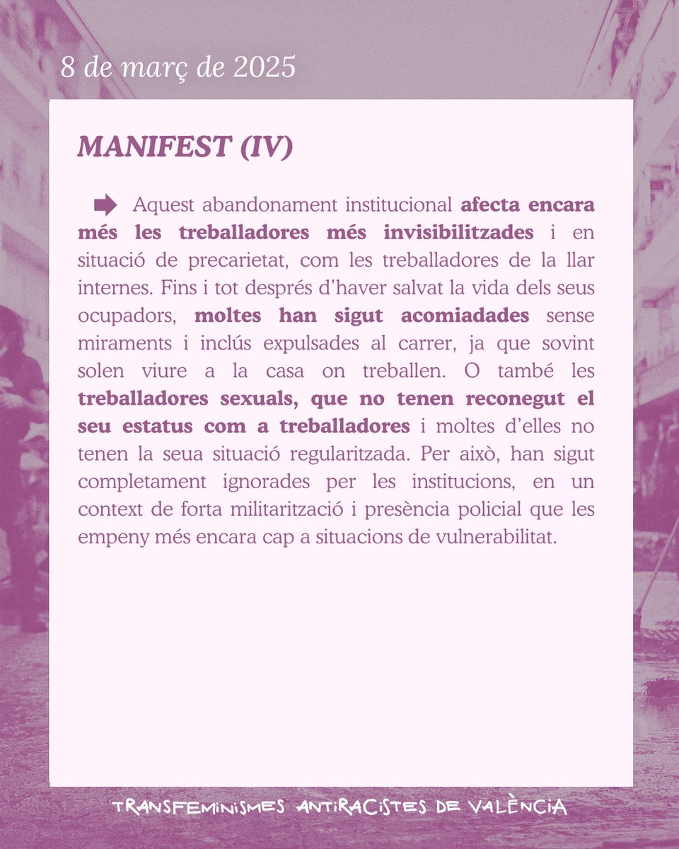 #8M2025 a #València | MANIFEST ❗️

Compartim el manifest dels transfeminismes antiracistes de València per aquest 8 de març 🧵