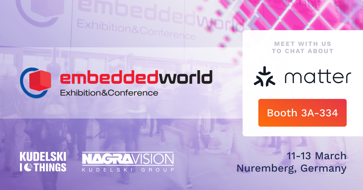 Build trust in your Matter devices with Kudelski IoT's security expertise &amp; certificate services. Meet with us at #EmbeddedWorld 2025 (Hall 3A - Booth 334) to discuss your Matter needs:     kdlski.co/41ozgOl #IoTsecurity #EmbeddedWorld #EW25 #Matter #CSA #SmartHome