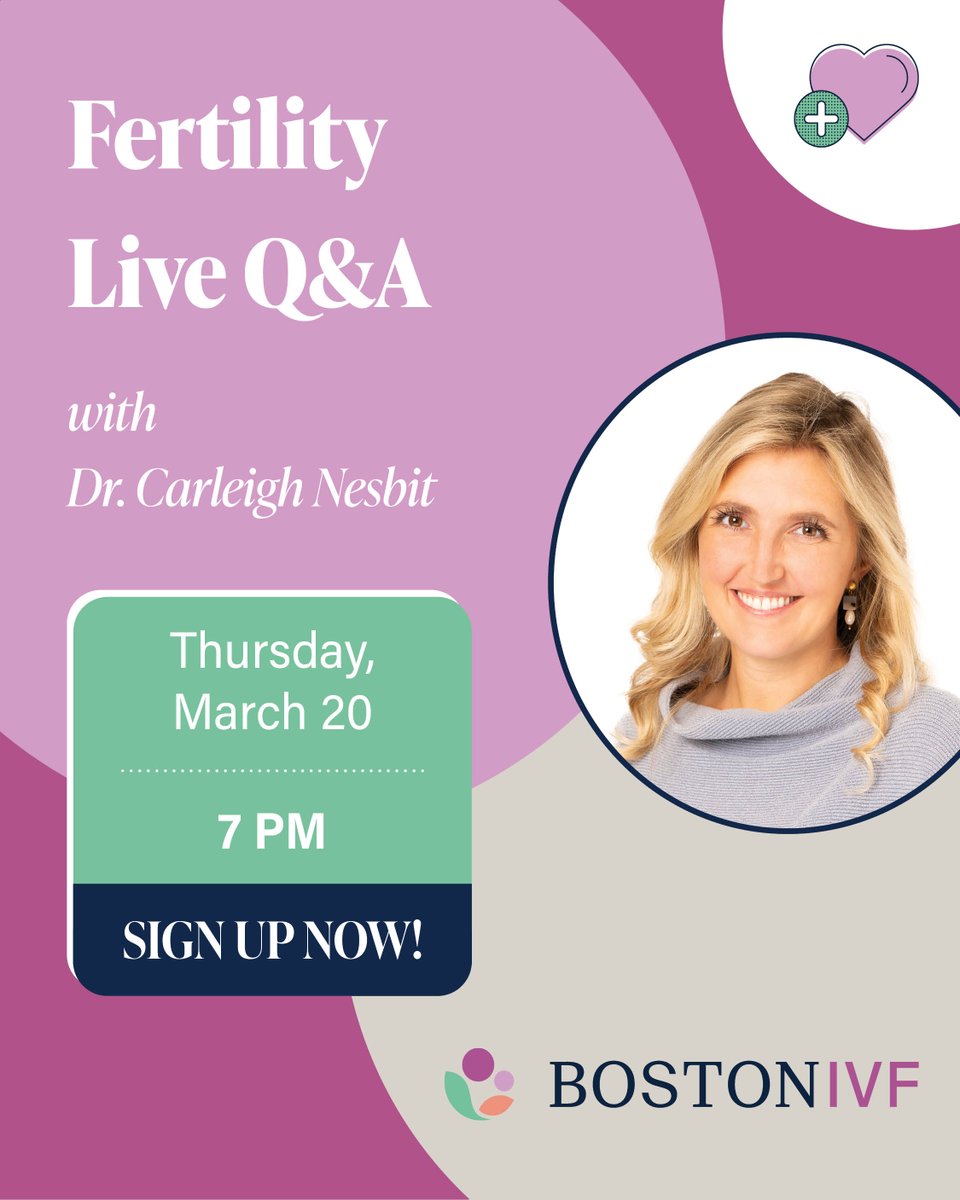 Join us on Thursday, March 20th at 7 PM for a Live Q&amp;A with our fertility specialist Dr. Carleigh Nesbit! 

Ask questions and get advice! 💖

Sign up for the Live Q&amp;A here: bit.ly/41ldV8y