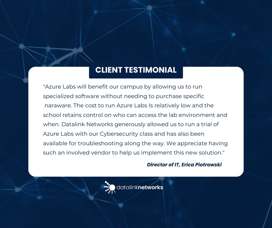 datalink_net's tweet image. Hardware costs holding you back? Our client found a smarter way!
 With Azure Labs, we&apos;re giving students secure, on-demand access to specialized software—without the hefty price tag.

 Read their story! #AzureLabs #EdTech #DatalinkNetworks