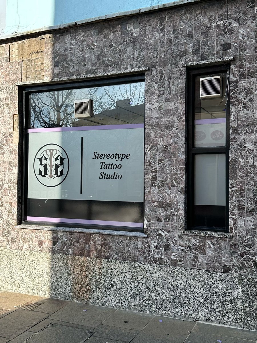 EliteSigns's tweet image. Let’s talk about #windowfrosting &amp;amp; for this project we’ve ink-corporated Stereotype #Tattoo studio’s branding into it, with a hint of colour as tats what they wanted. 

@BSGAUK