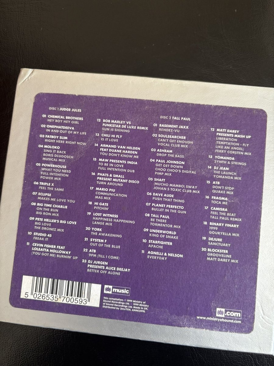 Mark Sinclair (@djmarksinclair) on Twitter photo Gone but not forgotten work out album today is <a href="/ministryofsound/">Ministry of Sound</a> The Annual, Millennium Edition mixed by <a href="/JudgeJules/">Jules O'Riordan</a> & the master himself <a href="/DJTallPaul/">DJ Tall Paul</a>
Both DJs had a massive impact on my mixing and style back in the day. Gone but not forgotten work out album today is <a href="/ministryofsound/">Ministry of Sound</a> The Annual, Millennium Edition mixed by <a href="/JudgeJules/">Jules O'Riordan</a> & the master himself <a href="/DJTallPaul/">DJ Tall Paul</a>
Both DJs had a massive impact on my mixing and style back in the day.