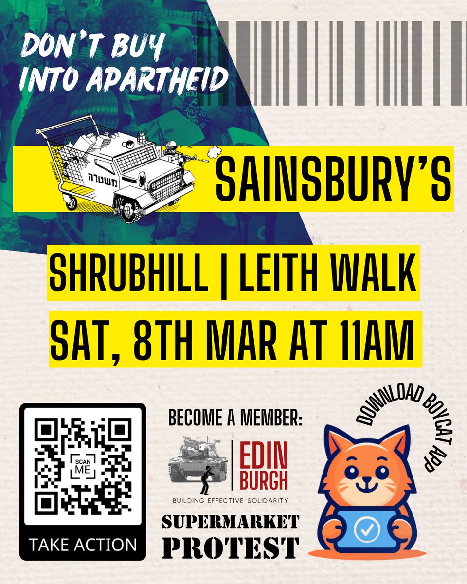 scottishpsc's tweet image. Join the Edinburgh branch at Sainsbury&apos;s on Leith Walk this Saturday and help us spread the word about effective and consistent boycotting! #SupermarketProtest #BDS #boycottisraeliproducts #boycottisrael #freepalestine #dismantleapartheid