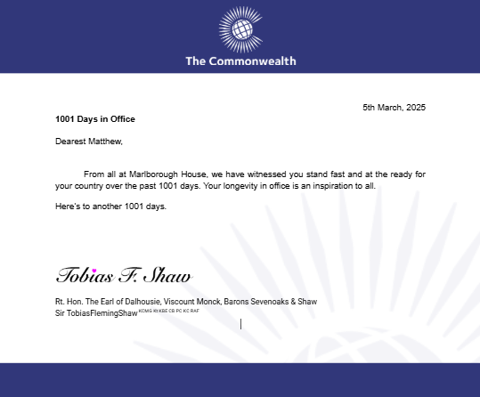 A message of congratulations to the Governor General of Canada.