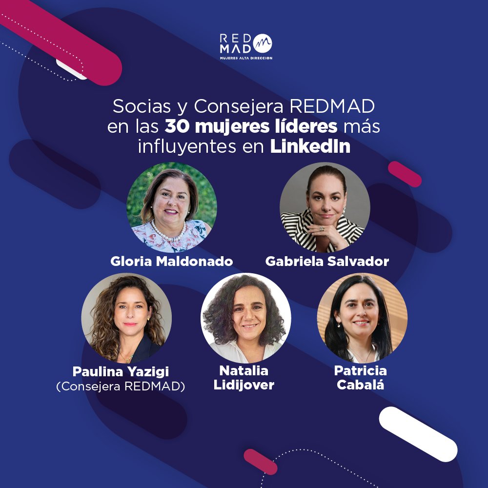redmad_chile's tweet photo. ¡Felicidades a las socias de #REDMAD Gloria Maldonado, Gabriela Salvador, Natalia Lidijover y Patricia Cabalá, y a la consejera Paulina Yazigi! Fueron reconocidas entre las 30 mujeres líderes más influyentes de #LinkedIn, por #ALTAComunicacion, #WoomUp y El Mercurio. https://t.co/YPI8xH9X2p
