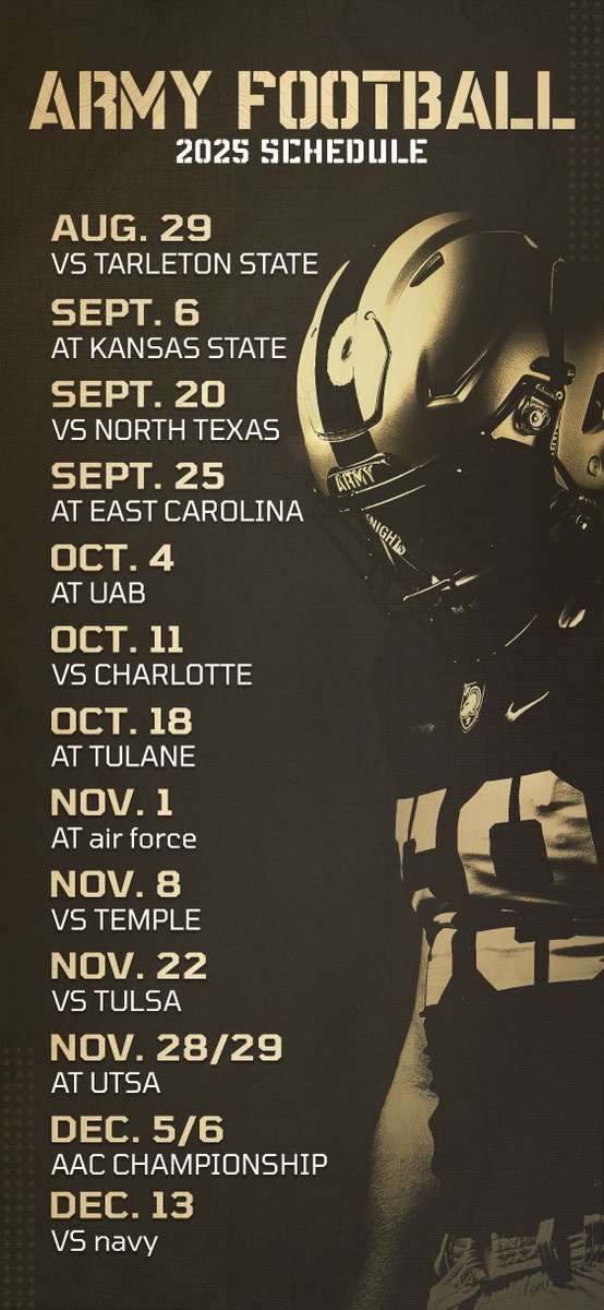 Army Football Recruiting (@armyfb_recruit) on Twitter photo Getting Live in 2025 ๐ค
Wallpaper Wednesday: 2025 Schedule Edition
<a href="/CoachJeffMonken/">Jeff Monken</a> <a href="/ArmyWP_Football/">Army Football</a> #PlayAtThePoint #GOARMY #BEATnavy Getting Live in 2025 ๐ค
Wallpaper Wednesday: 2025 Schedule Edition
<a href="/CoachJeffMonken/">Jeff Monken</a> <a href="/ArmyWP_Football/">Army Football</a> #PlayAtThePoint #GOARMY #BEATnavy