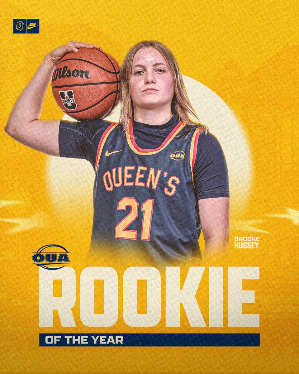 queensgaels's tweet photo. OUA ROOKIE OF THE YEAR ⭐: Brooke Hussey has been named the OUA's Women's Basketball Rookie of the Year!

Conference All-Stars
⭐ 2nd: Katrina Renon
⭐ All-Rookie: Brooke Hussey

Ally Smith also won the Tracy McLeod Award!

🗞️: https://t.co/rdBUAX8LEZ

#ForGold | #ChaGheill https://t.co/lnYsnh8EnP