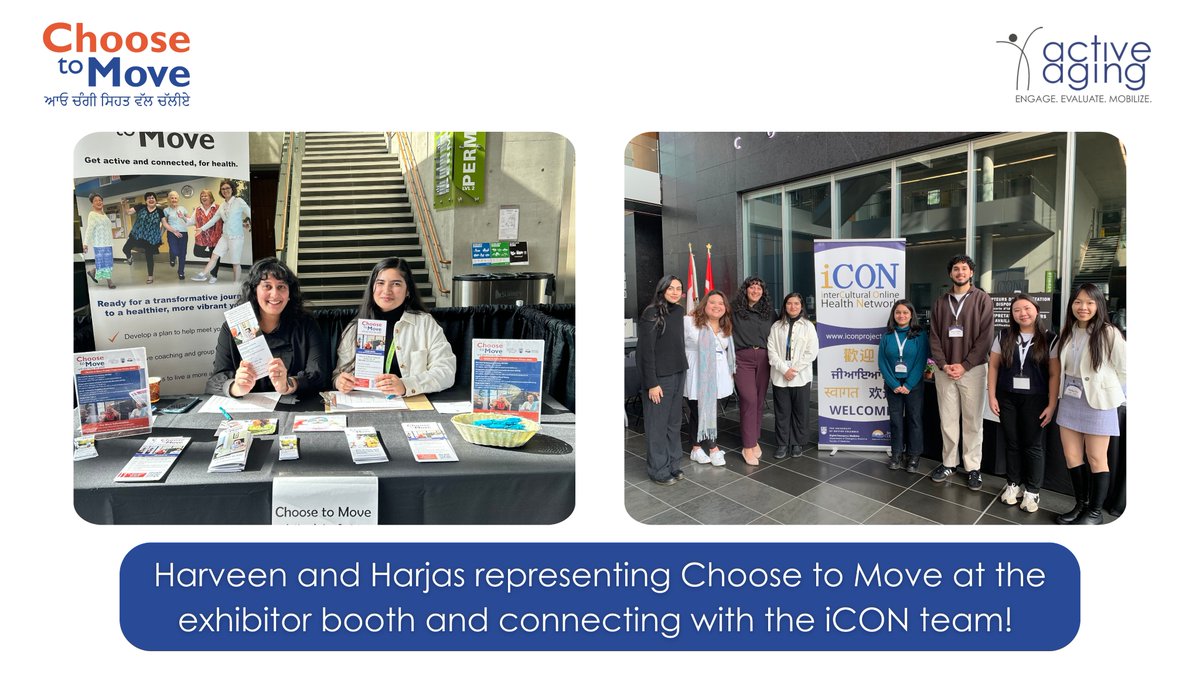 Active Aging (@activeagingrt) on Twitter photo On March 2, our team member Harveen Basra and Harjas, a <a href="/langaracollege/">Langara College</a> practicum student, hosted a Choose to Move booth at the iCON's South Asian Health Forum: “Healthy Aging and You” in Surrey.
Harveen showcased our Punjabi program and connected with amazing community orgs! On March 2, our team member Harveen Basra and Harjas, a <a href="/langaracollege/">Langara College</a> practicum student, hosted a Choose to Move booth at the iCON's South Asian Health Forum: “Healthy Aging and You” in Surrey.
Harveen showcased our Punjabi program and connected with amazing community orgs!