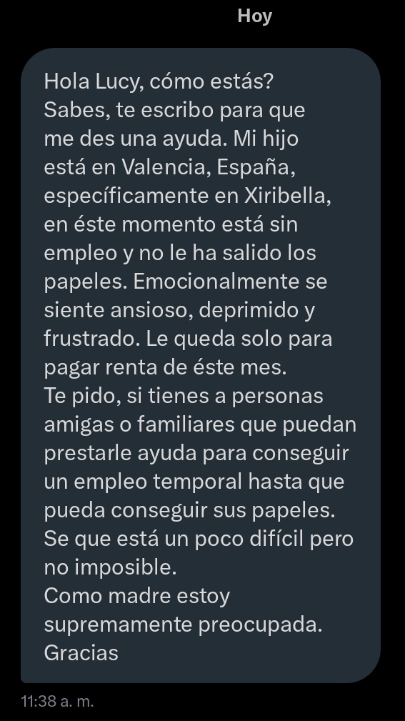 LucyPN's tweet image. 🚨 Atención 🚨

Ayúden a difundir este caso para lograr que alguien le tienda la mano a este muchacho. Lean el mensaje que me dejó su mamá. Él es bilingüe (ingles/español), karateca, jijitsu cinta roja, abogado y escritor. Experiencia en pescadería y cria de alimentos para peces
