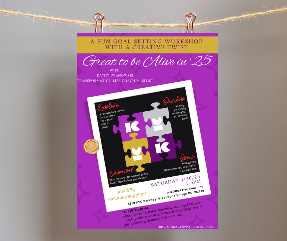 UTransformCoach's tweet image. Excited to announce, by popular demand, a 2nd “Great to be Alive in ‘25: A Fun Goal-setting Workshop with a Creative Twist” has been scheduled in Denver for 4/26/25! First attendee has already registered, too!
#Workshops #Goals #Goalsetting #Creative #PersonalDevelopment