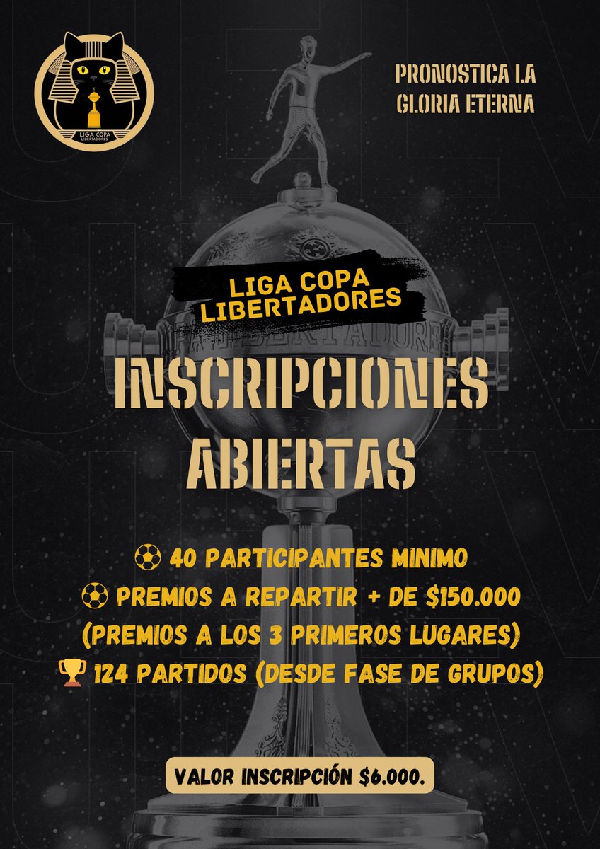 Comenzamos las inscripciones 🚨
Son 28 en Pre-Lista pero demas se cae un par, asi que cuento como 25 fijos ⚽️

Si te interesa escribeme, de momento entre $70.000 y $80.000 se llevaria el primer lugar (tb se premia al 🥈🥉)

De aqui al 15 Cerramos Inscripciones (pre-lista y pagos)
