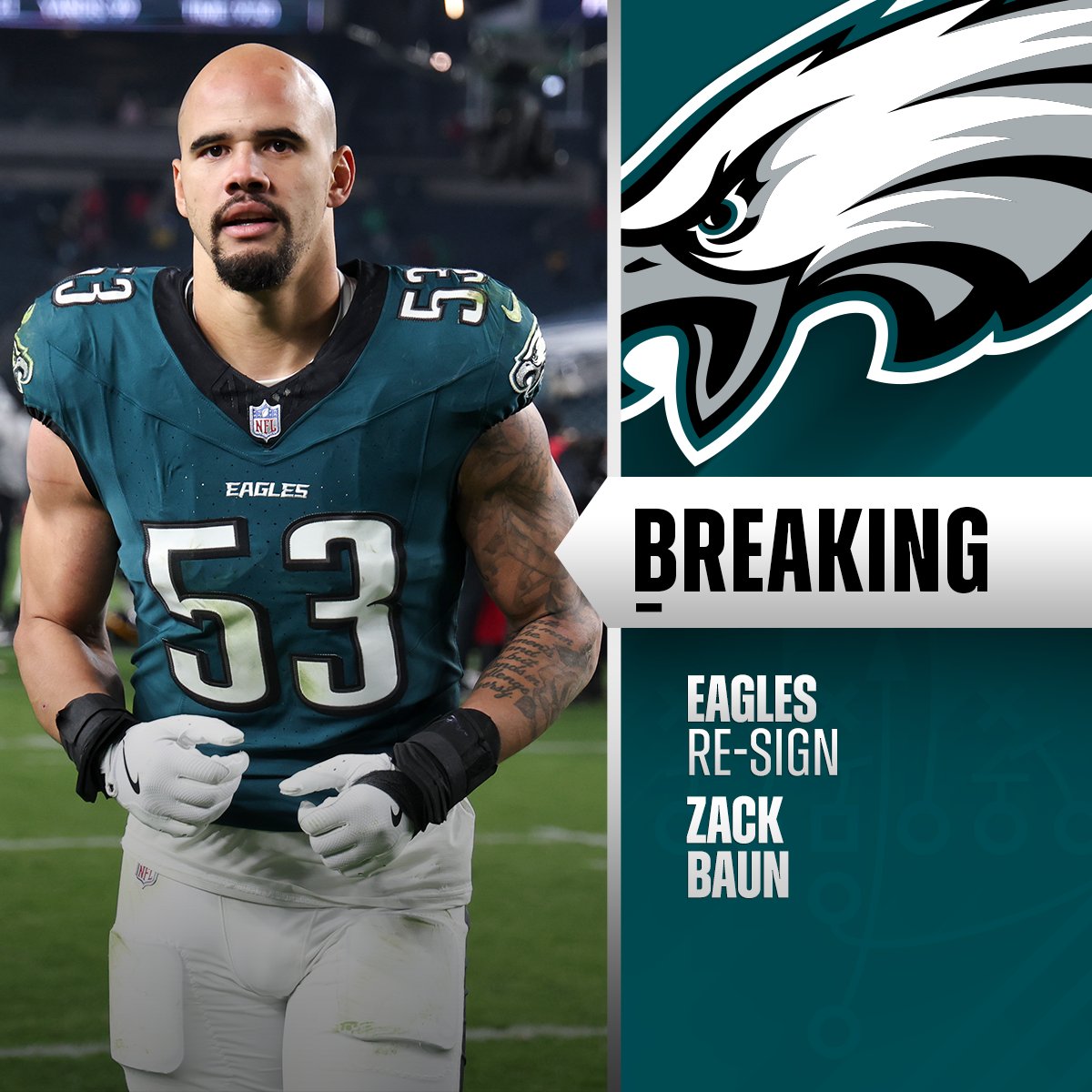 NFL (@nfl) on Twitter photo Eagles, LB Zack Baun agree on a 3-year, $51M contract with $34M guaranteed. (via <a href="/RapSheet/">Ian Rapoport</a>) Eagles, LB Zack Baun agree on a 3-year, $51M contract with $34M guaranteed. (via <a href="/RapSheet/">Ian Rapoport</a>)