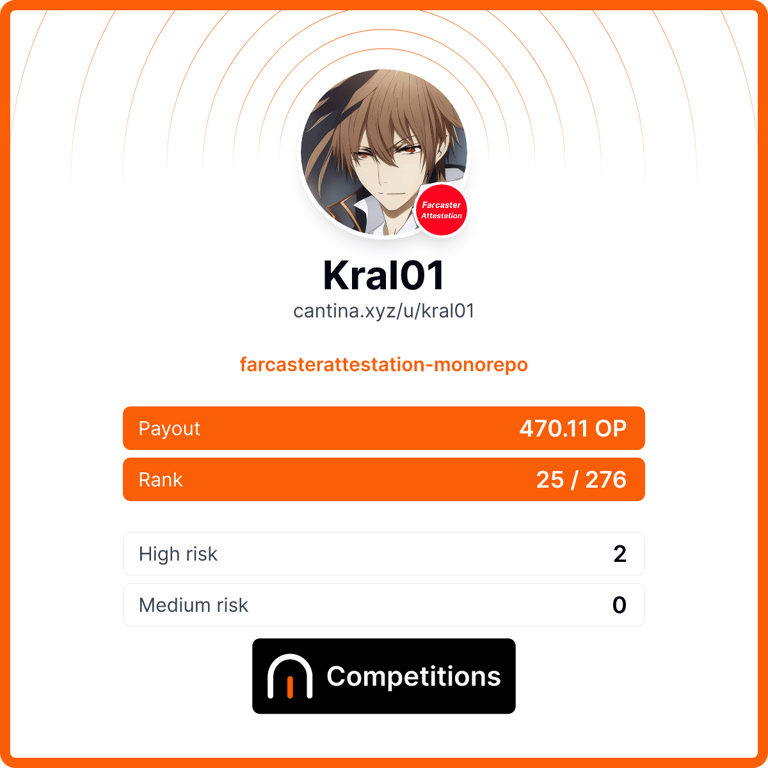 0xKral's tweet photo. Some recent contest results from @cantinaxyz . Need to lock in harder🫡. https://t.co/T6TzsrgbFX