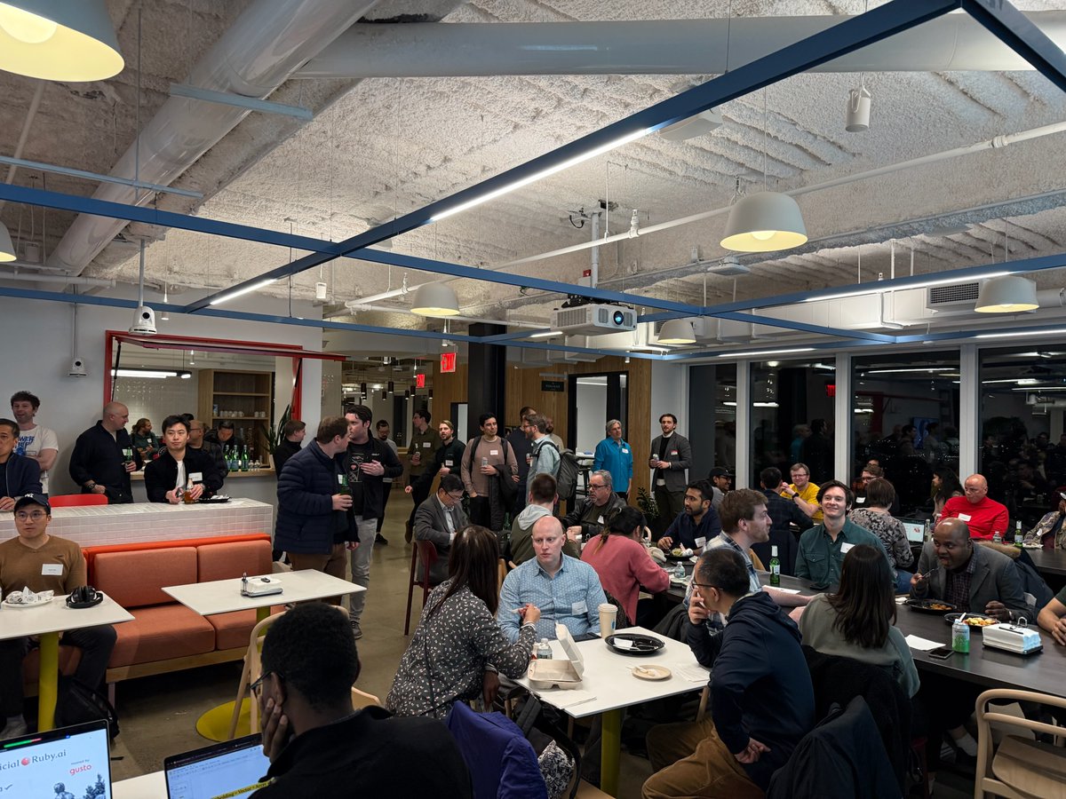 🐝 🐝 🐝 Still buzzing from last night's Artificial Ruby event! 120+ Rubyists gathered at <a href="/GustoHQ/">Gusto</a>  NYC office, with folks traveling from as far as Wisconsin, Washington &amp; Massachusetts! 🎉 #RubyAI