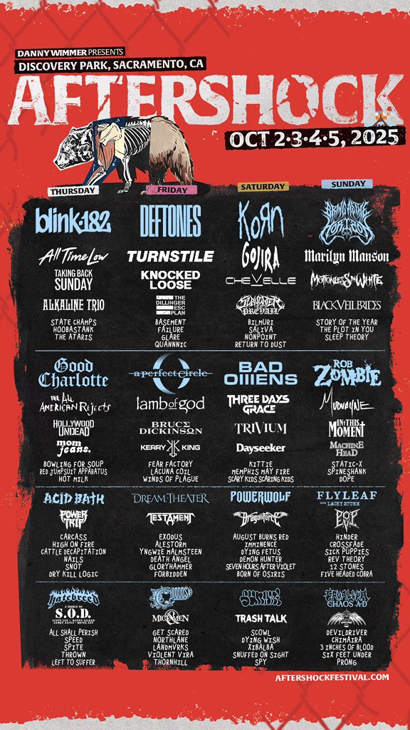 Marilyn Manson (@marilynmanson) on Twitter photo Marilyn Manson will be performing at <a href="/AFTERSHOCKSAC/">Aftershock Festival</a> on Oct 5th! The Largest Rock & Metal festival on the West Coast returns to Sacramento October 2-5 featuring 4 stages and 115+ bands. Get your 4-Day and Single Day Passes now!
bit.ly/as25MarilynMan…
Aftershock Festival
October Marilyn Manson will be performing at <a href="/AFTERSHOCKSAC/">Aftershock Festival</a> on Oct 5th! The Largest Rock & Metal festival on the West Coast returns to Sacramento October 2-5 featuring 4 stages and 115+ bands. Get your 4-Day and Single Day Passes now!
bit.ly/as25MarilynMan…
Aftershock Festival
October