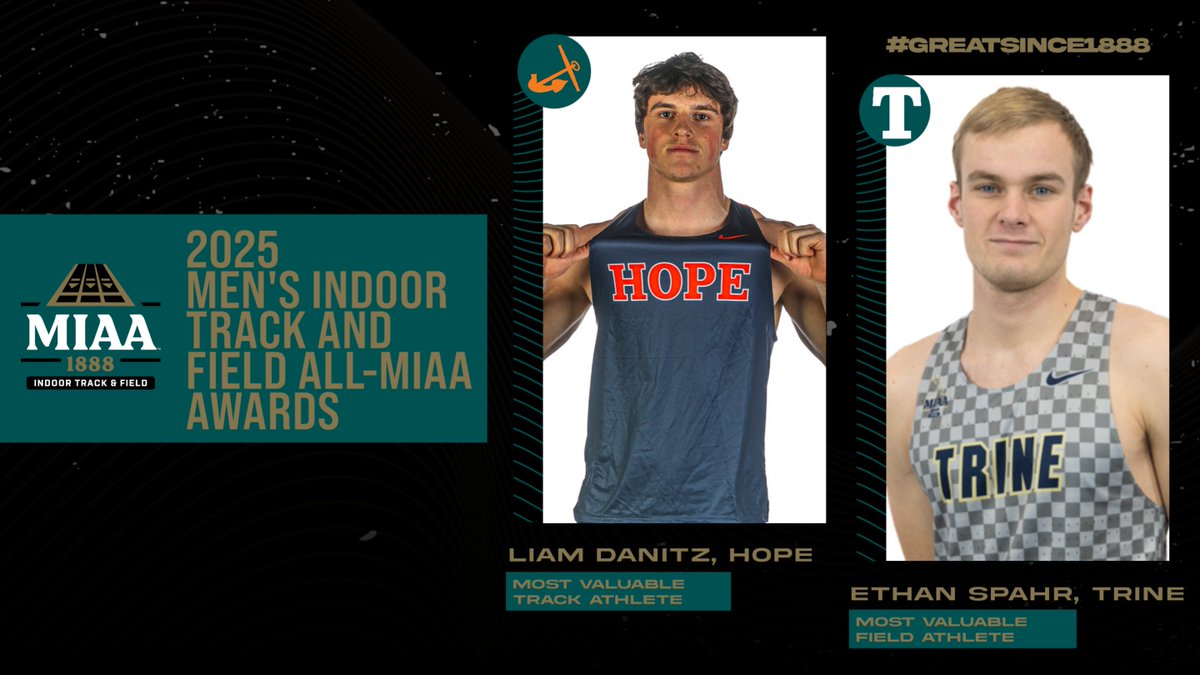 #D3MIAA Sports (@miaa1888) on Twitter photo Hope's Danitz and Trine's Spahr Headline 2025 Men's Indoor Track and Field All-MIAA Honors 👟
READ -- bit.ly/3Xq3cIM
#MIAAtrackfield #D3MIAA #GreatSince1888 <a href="/AdrianBulldogs/">Adrian College Athletics</a> <a href="/gobrits/">Albion Athletics</a> <a href="/CalvinKnights/">Calvin Knights</a> <a href="/HopeAthletics/">Hope College Athletics</a> <a href="/OlivetAthletics/">The University of Olivet Athletics</a> <a href="/TrineAthletics/">Trine Thunder</a> Hope's Danitz and Trine's Spahr Headline 2025 Men's Indoor Track and Field All-MIAA Honors 👟
READ -- bit.ly/3Xq3cIM
#MIAAtrackfield #D3MIAA #GreatSince1888 <a href="/AdrianBulldogs/">Adrian College Athletics</a> <a href="/gobrits/">Albion Athletics</a> <a href="/CalvinKnights/">Calvin Knights</a> <a href="/HopeAthletics/">Hope College Athletics</a> <a href="/OlivetAthletics/">The University of Olivet Athletics</a> <a href="/TrineAthletics/">Trine Thunder</a>