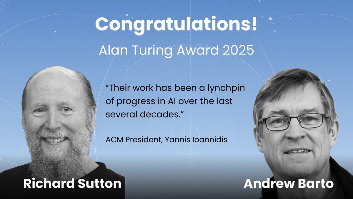 Congrats to Richard Sutton and Andrew Barto for recognition of their pioneering work in Reinforcement Learning!

awards.acm.org/about/2024-tur…