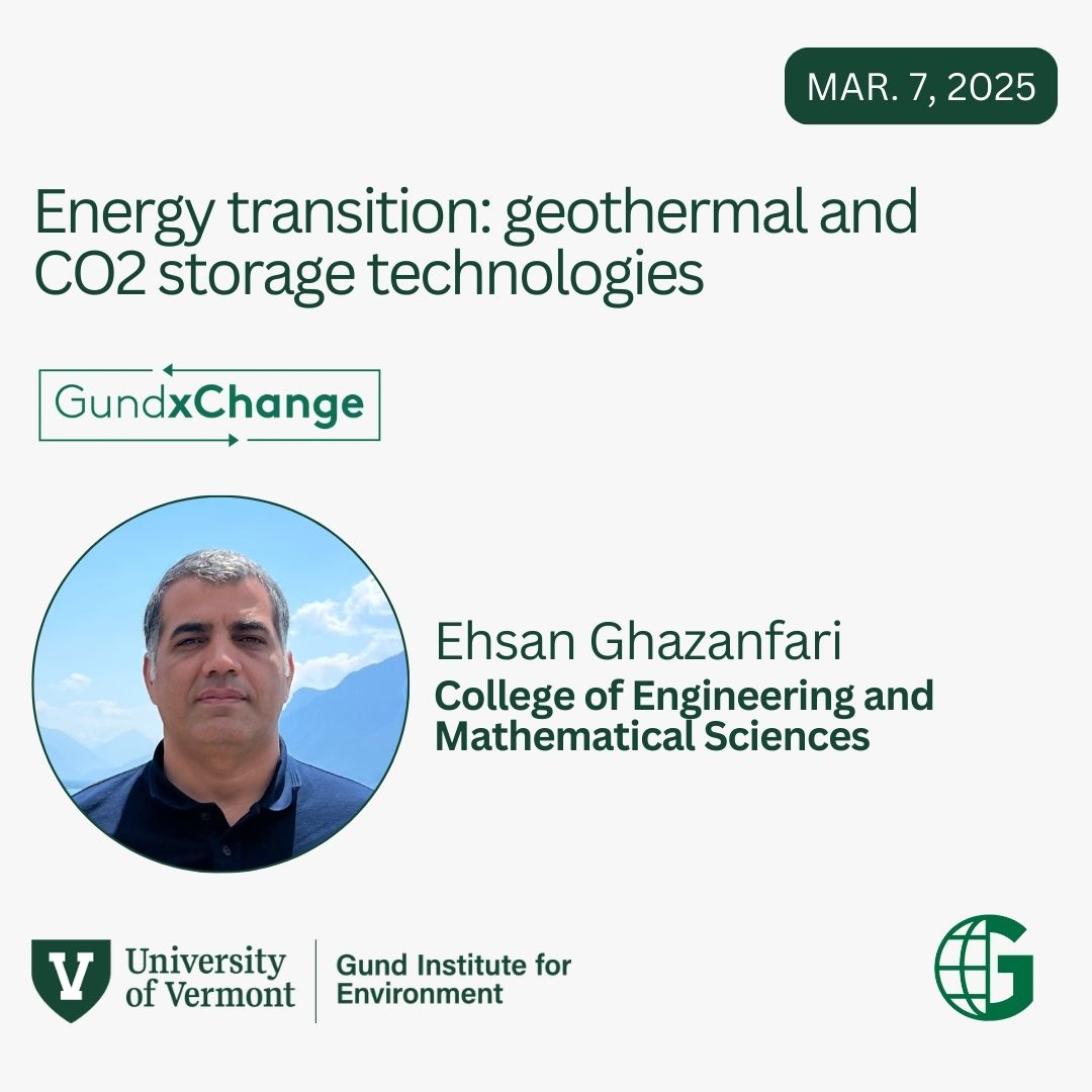 Geothermal energy and geological CO2 storage are important parts of our transition from fossil fuels to renewable energy.

FRIDAY: #UVM prof. Ehsan Ghazanfari discusses geomechanical and geoenvironmental features of these technologies.

🍕12-1,Farrell Hall go.uvm.edu/zupqf