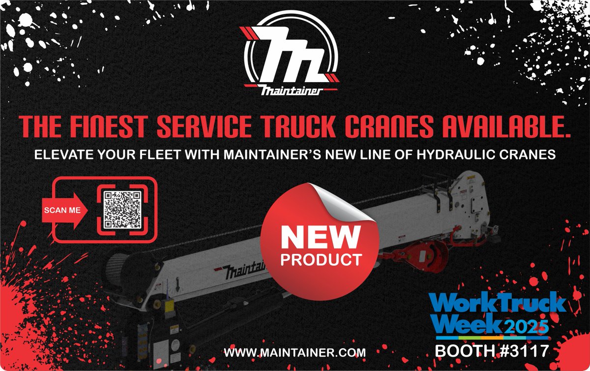 WORK TRUCK WEEK 2025
Stop by the Maintainer booth and check out our new hydraulic cranes and the exciting features and benefits they bring to the market!
View the full press release here: maintainer.com/about/news/mai…
| <a href="/WorkTruckWeek/">Work Truck Week</a>  | <a href="/nteanews/">nteanews</a>  |
#NTEA #Maintainer #worktruckweek