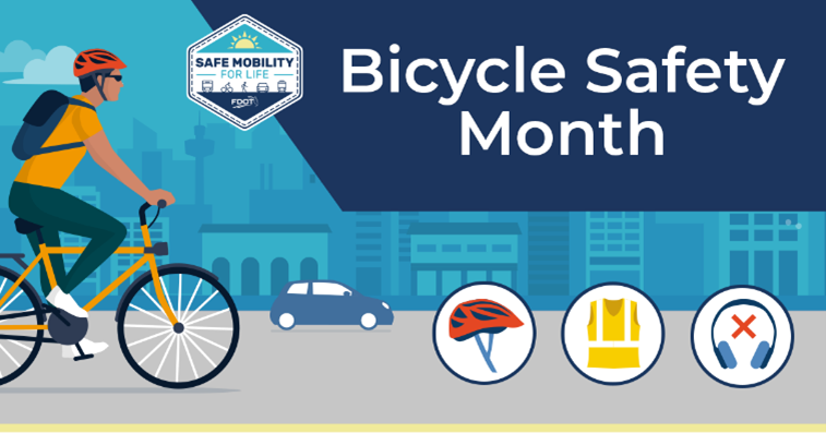 SafeMobilityFL's tweet photo. March is Bicycle Safety Month! π² Florida's weather is perfect for riding, but safety is key. Join #SafeMobilityFL all month for tips & resources on safe cycling, defensive riding, and traffic laws.
#BicycleSafetyMonth #AlertTodayFL #SharetheRoad https://t.co/02BeJPToam